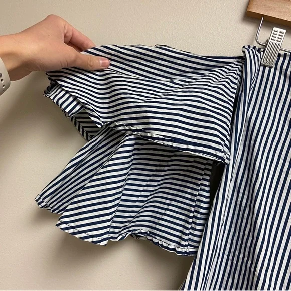 Faithfull the Brand Women Blue White Cotton House Top Louvre Stripe Print Size 2 - Picture 3 of 12